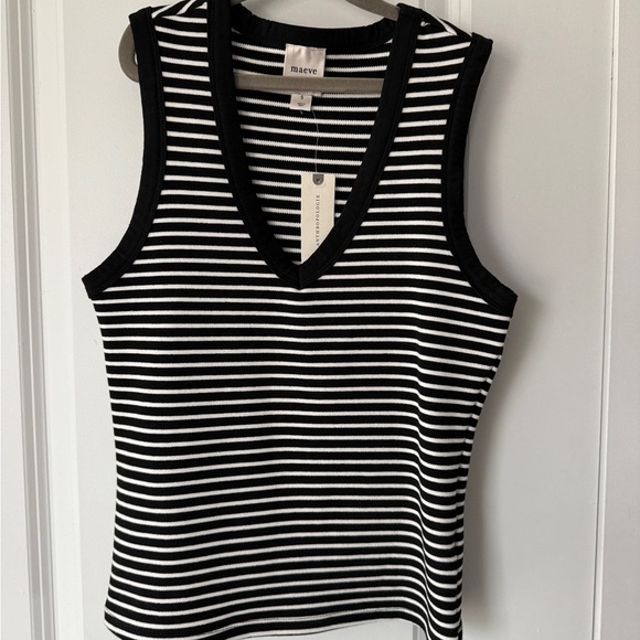 Maeve Tops - Maeve Striped Black and White Tank Top